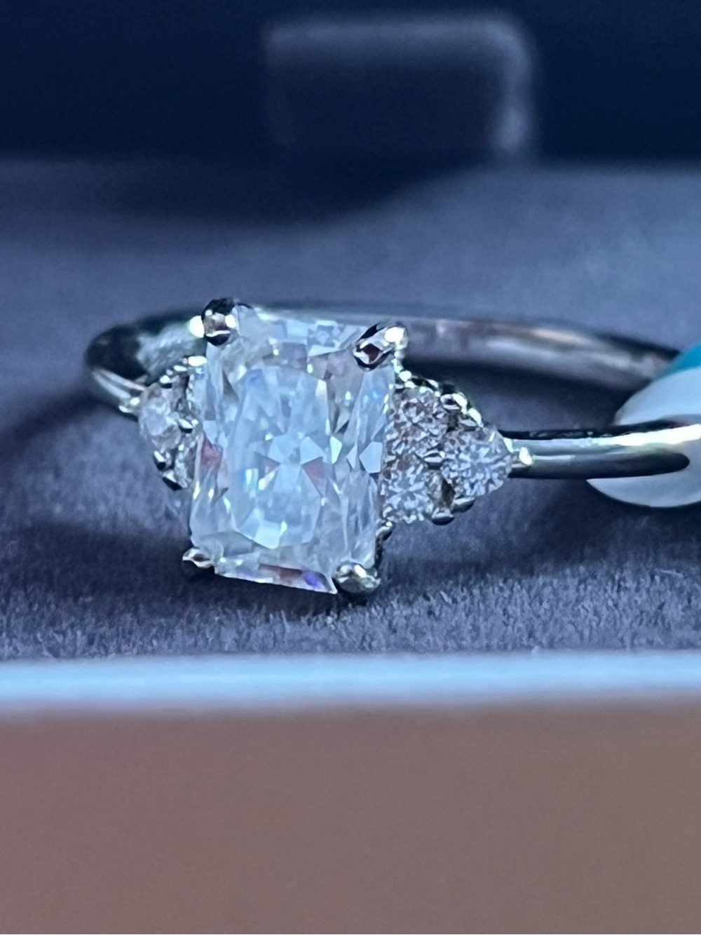 925 Silver 1.15CTW Emerald Cut Moissanite Side-Stone Ring Size 5
